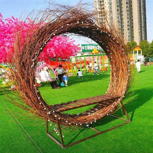 藤编网红鸟巢座椅公园农庄景区拍照打卡美陈装置鸟巢厂家直销