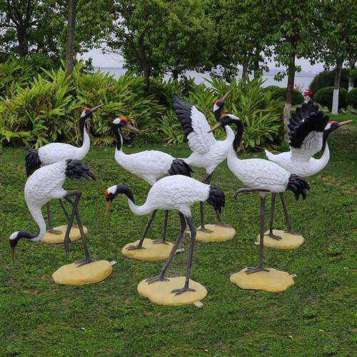 仙鹤雕塑花园丹顶鹤摆件仿真户外景观造景玻璃钢庭院水池白鹤模型