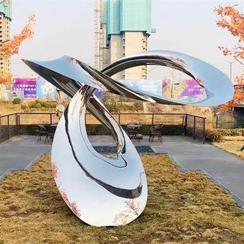 定制大型玻璃钢雕塑休闲座椅异形椅子镜面飘带景观不锈钢创意坐凳