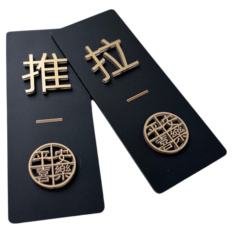 推拉门贴推拉字开门提示办公室门牌禁止抽烟左右移门玻璃门酒店标识标志贴纸亚克力支持温馨创意定制指示牌子