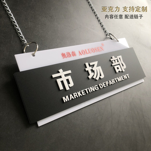 亚克力牌办公室门牌科室牌门牌挂牌 办公车区域牌吊挂车行个性提示牌办公区部门标识牌悬挂创意双面定制定做