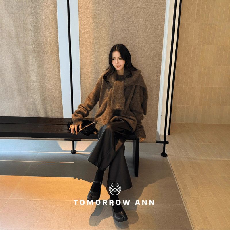 TOMORROW ANN黑色阔腿皮裤2025秋冬爆款高腰显瘦PU休闲裤垂感小众