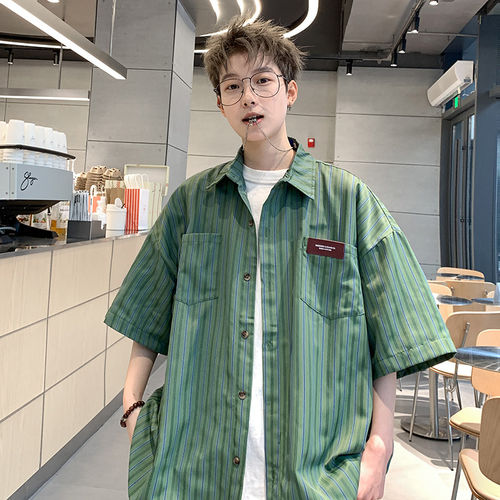 19 STUDIOwhichone亿万少年GOODBAI美式情侣宽松条纹衬衫