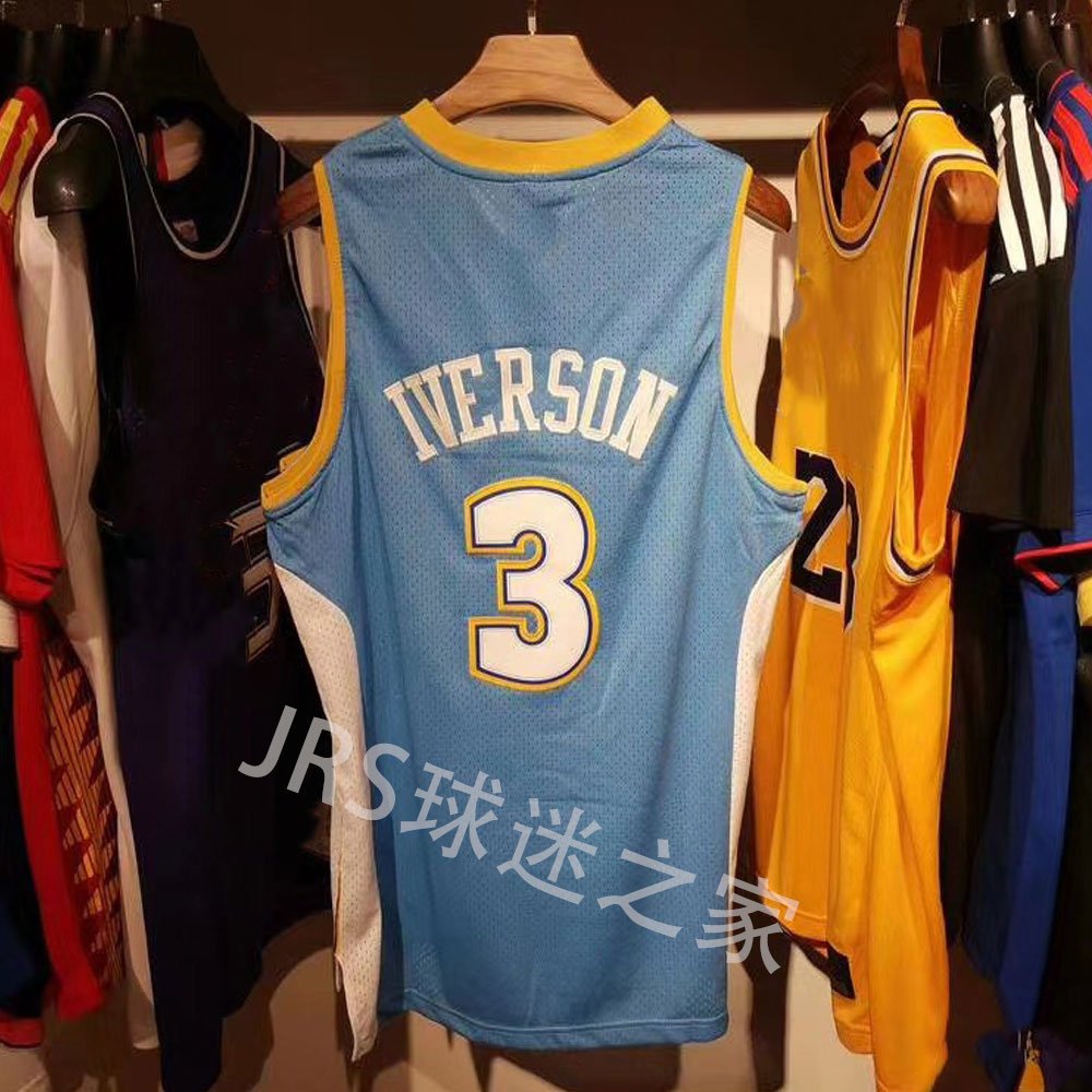 diy艾弗森刺绣蓝色篮球服套装