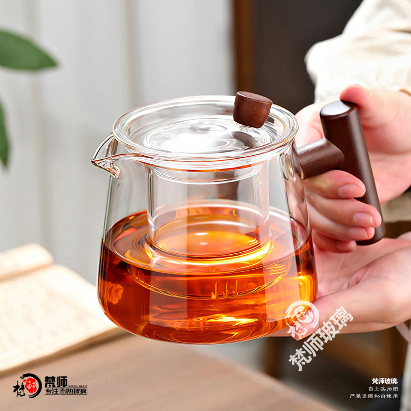 玻璃茶壶泡茶壶家用茶壶套装大容量加厚耐高温木把电陶炉煮茶壶