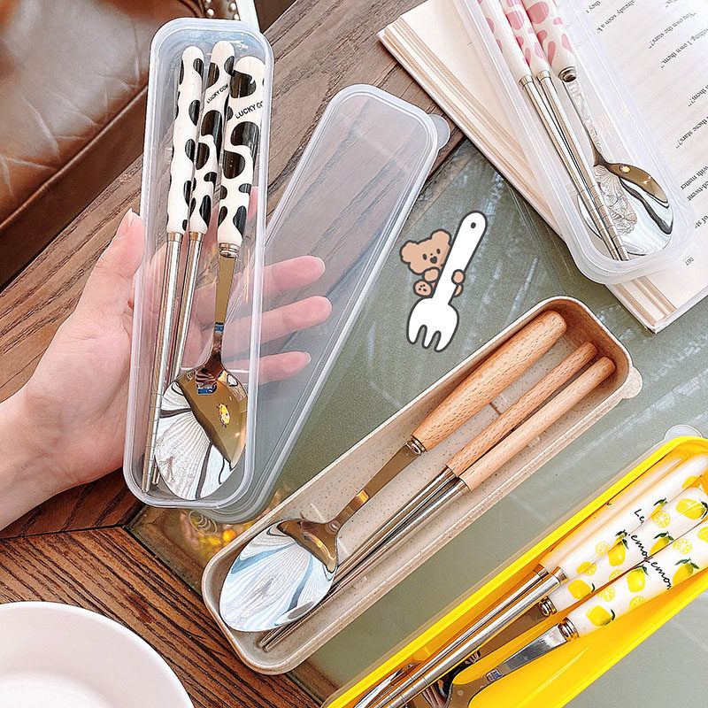 学生可爱不锈钢餐具筷子勺子叉子三件套套装上班族儿童便携单个装,餐饮具,便携/折叠餐具,淘宝优惠券,粉丝福利购,淘宝优惠卷