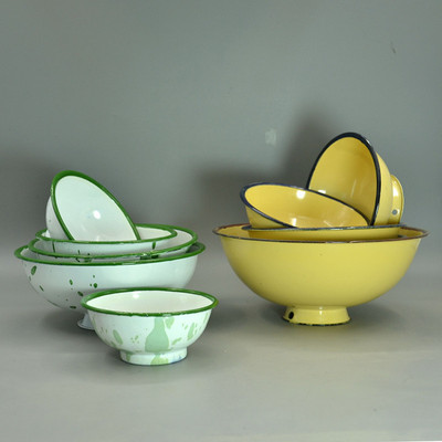 老式搪瓷碗冰花杯旧陶瓷黄色吃饭铁碗泡面碗复古主题餐厅饭店用