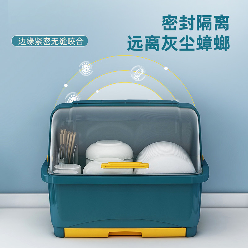 新品厨房碗筷收纳盒沥水架抽屉式沥F水碗架塑料碗柜家用置物架收