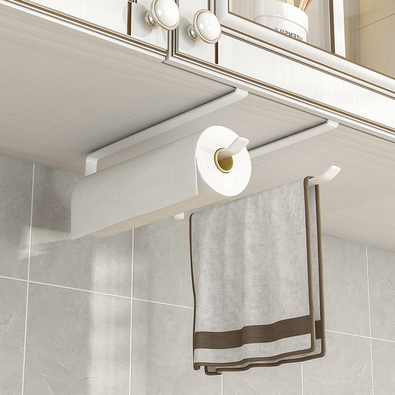 橱柜免打孔卷纸架吊柜下抹布保鲜膜收纳架悬挂厨房置物架纸巾挂架,厨房/烹饪用具,厨房置物架/置物柜/角架,淘宝优惠券,粉丝福利购,淘宝优惠卷