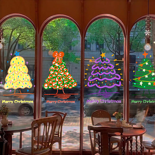 2025新年圣诞节装饰品玻璃门贴纸店铺活动圣诞树气氛布置静电窗花