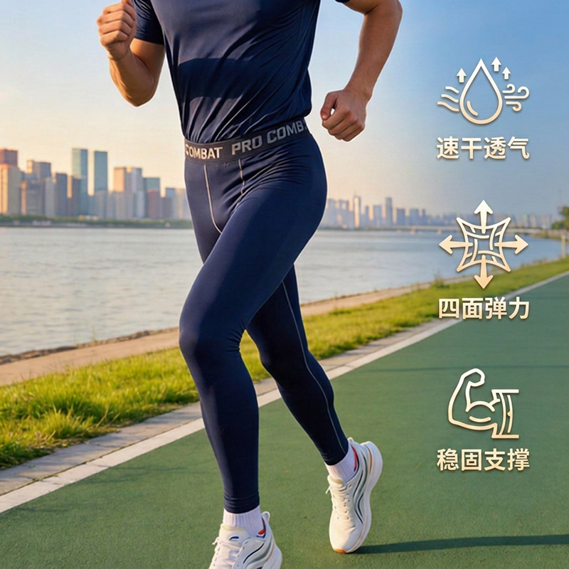 运动紧身九分裤男跑步速干弹力健身裤田径训练高弹透气打底压缩裤