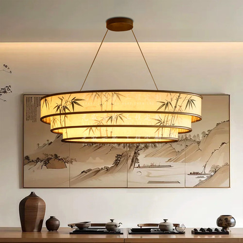 新中式手绘竹叶宋代餐厅客厅灯日