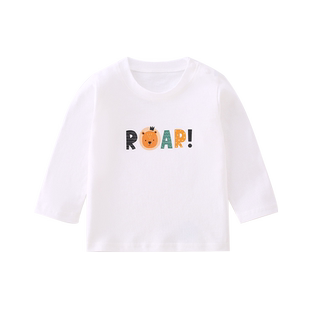 宝宝长袖t恤儿童春秋男童上衣圆领纯棉白色女童打底衫3岁内搭衣服