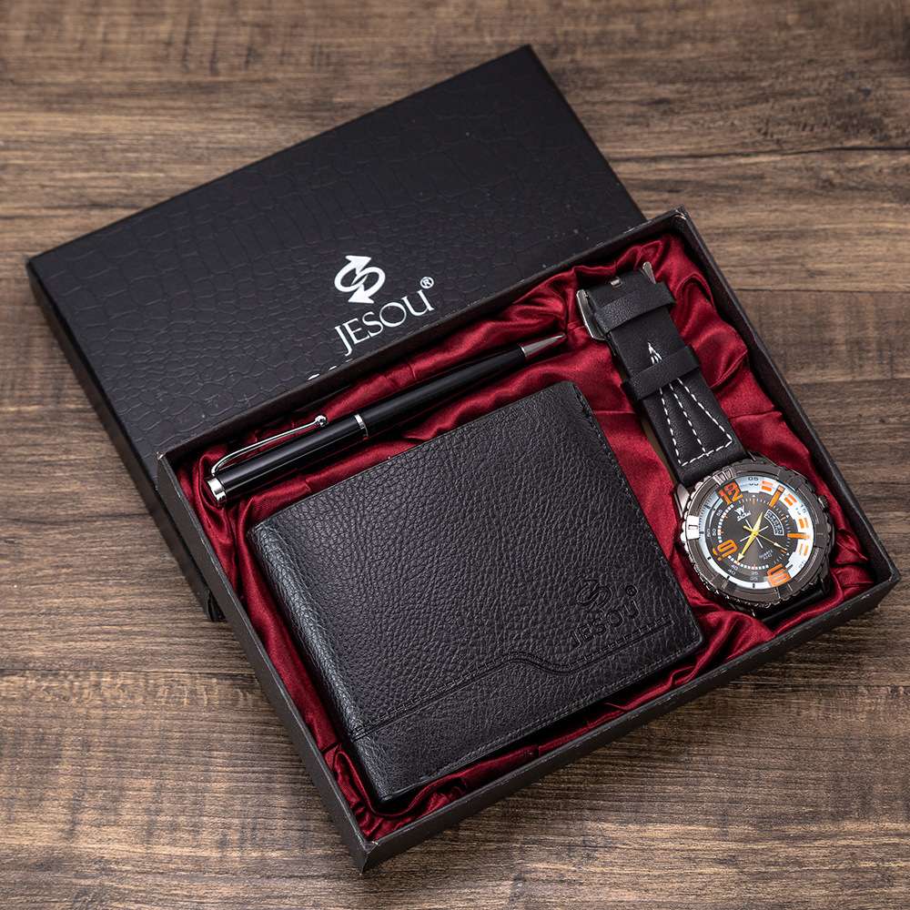 quartz wrist watch leather wallet gift set for boyfriend men