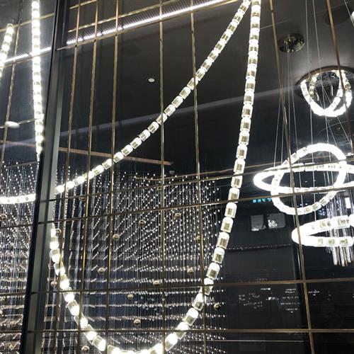 水晶吊灯珍珠项链发光绳子长吊灯别墅楼梯灯链条灯发光水晶灯U型