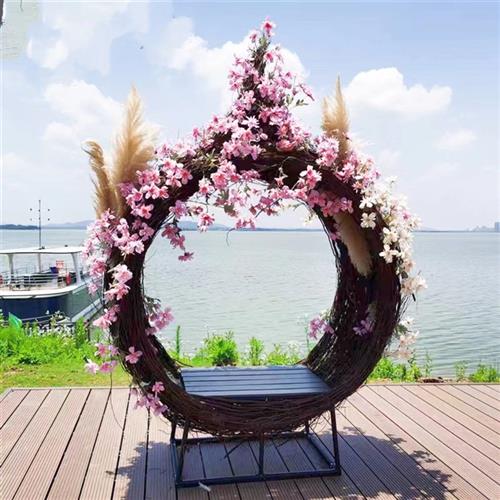 网红鸟巢沙发度假区景区打卡爱心藤编卡座躺椅秋千藤椅户外工艺品