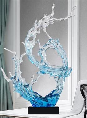 现代酒店售楼大厅创意浪花雕塑透明树脂摆件别墅样板房软装艺术品