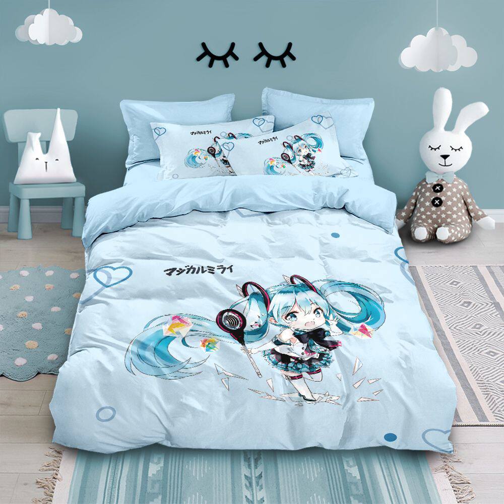 26新品初音未来100%全棉四件套纯棉被套学生宿舍卧室床单床上床笠