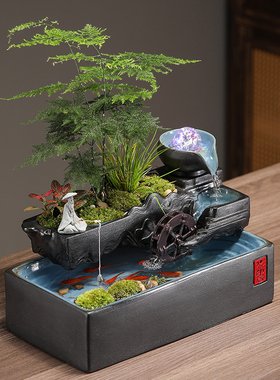 招财流水摆件水循环风水客厅创意家居加湿器水晶球装饰品开业礼物