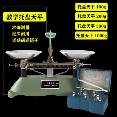 托盘天平 学生小药物机械架盘秤100g200g500g1000g克含砝码高精度称初高中学生物理演示实验器材简易数学教具