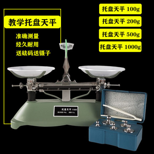 托盘天平 学生小药物机械架盘秤100g200g500g1000g克含砝码高精度称初高中学生物理演示实验器材简易数学教具