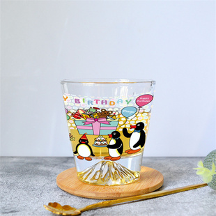 企鹅玻璃杯高级感小众透明迷你女生情侣生日快乐可爱日本甜品杯子