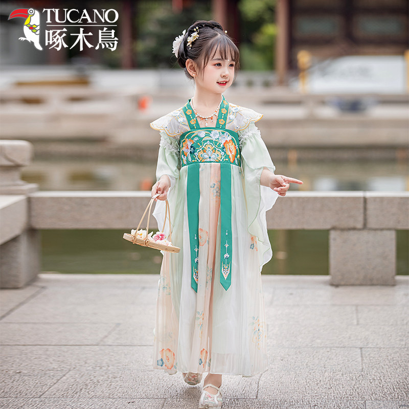 啄木鸟夏季2024新款女童汉服套装