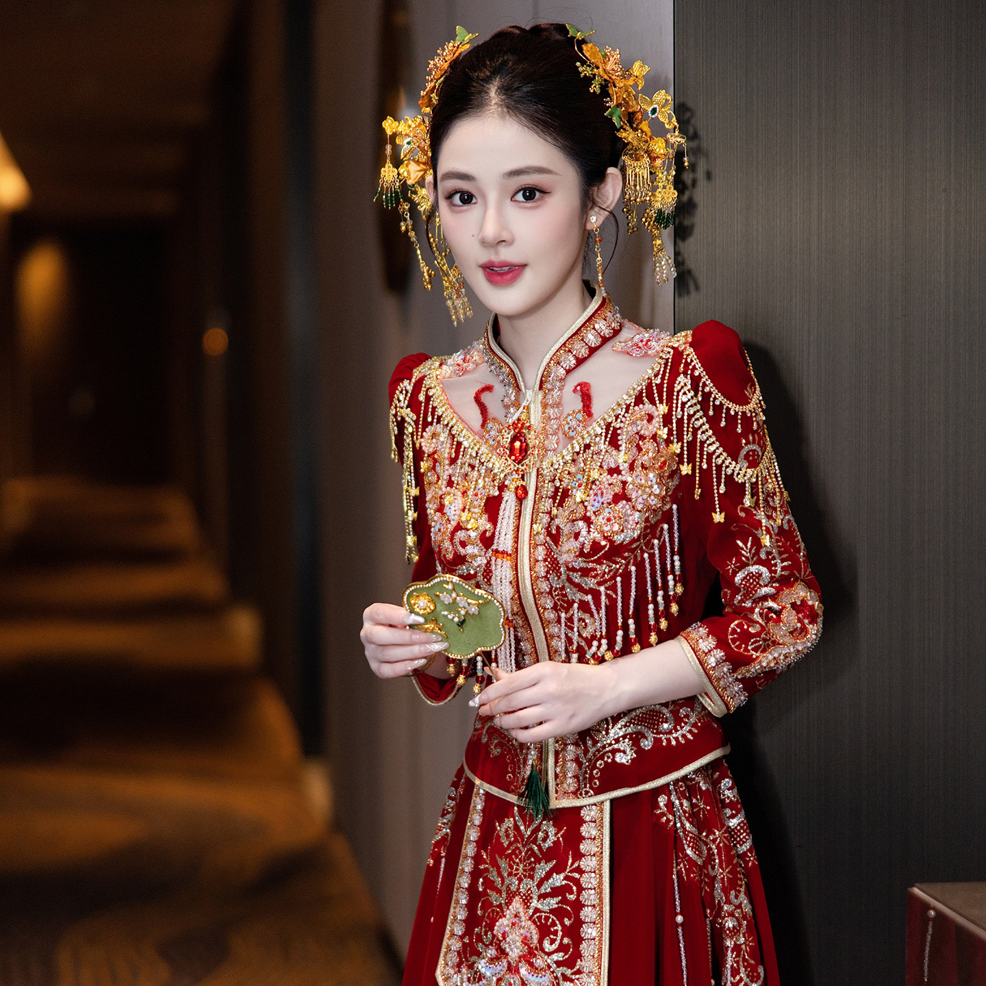高级感红色秀禾服新娘2026新款凤冠霞帔中式结婚婚服女士流苏婚服图片