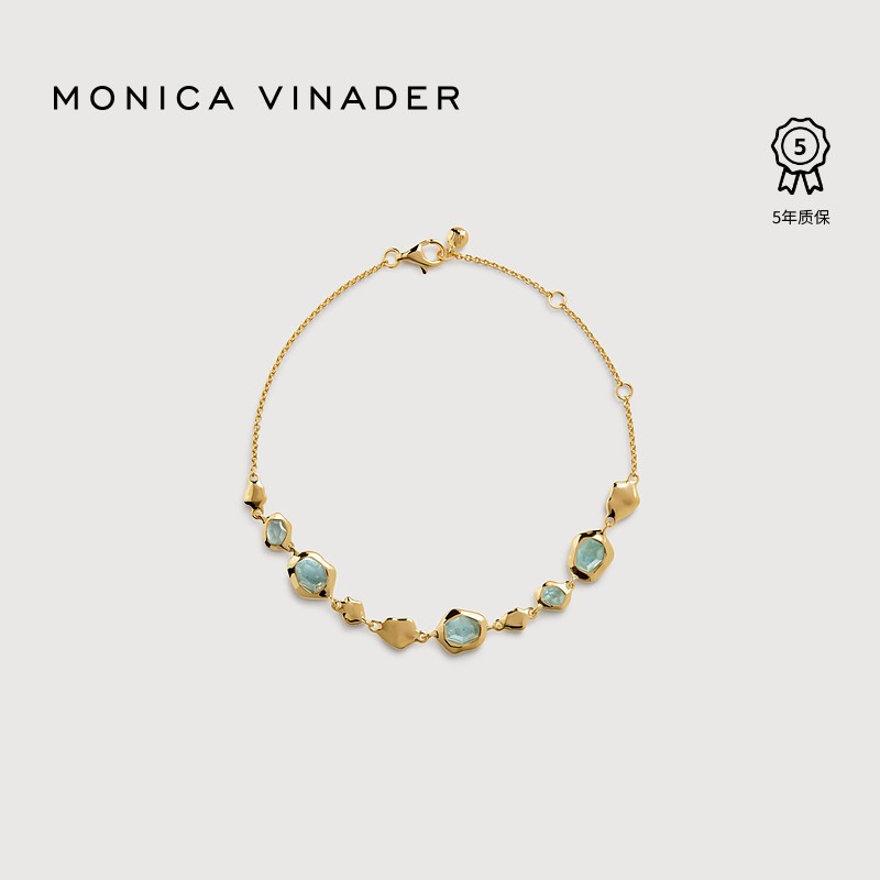 Monica Vinader莫妮卡流光玛瑙手链海蓝宝石轻奢装饰手饰夏日通勤
