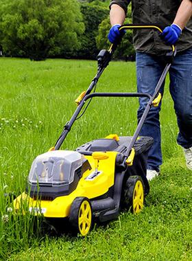 推式锂0电草坪车 4V电LFD动割草机手 公园小区学用杂草清理校机现