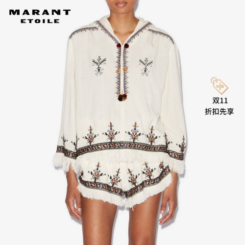 MARANT ETOILE KAMEYA刺绣流苏装饰兜帽罩衫女