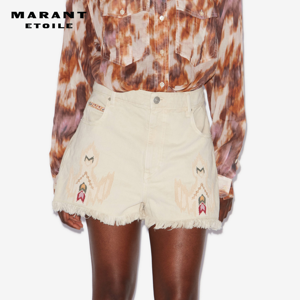 MARANT ETOILE2025 LESIA民族风刺绣短款牛仔短裤女