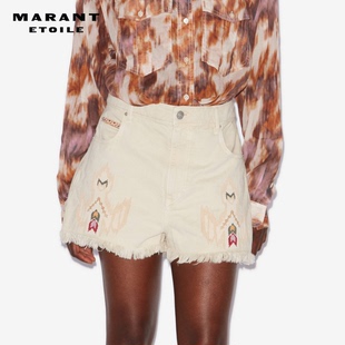 MARANT ETOILE2025 LESIA民族风刺绣短款牛仔短裤女