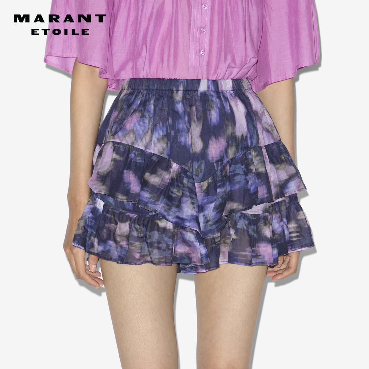 MARANT ETOILE2025 JOCADIA法式短款喇叭印花荷叶边短裤女