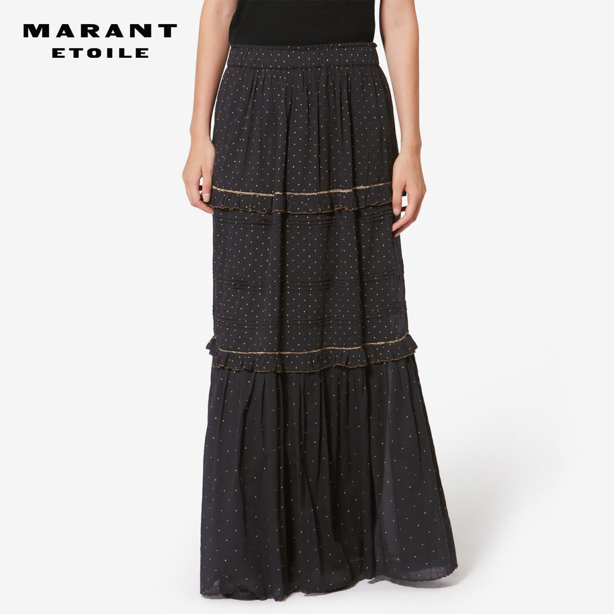 MARANT ETOILE2026春夏新款VOLODIA 波点棉质荷叶边衬裙长裙