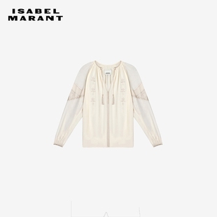 襯衫 ISABEL MARANT2025春夏新款 ORIS民族風(fēng)抽繩刺繡V領(lǐng)長(zhǎng)袖 女