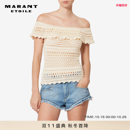 MARANT ETOILE ZAELLE 棉麻钩编露肩上衣