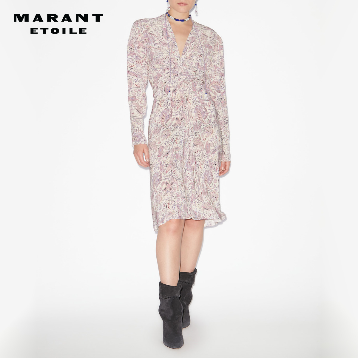 MARANT ETOILE2025 ZELIHA法式深V印花长袖迷笛连衣裙女
