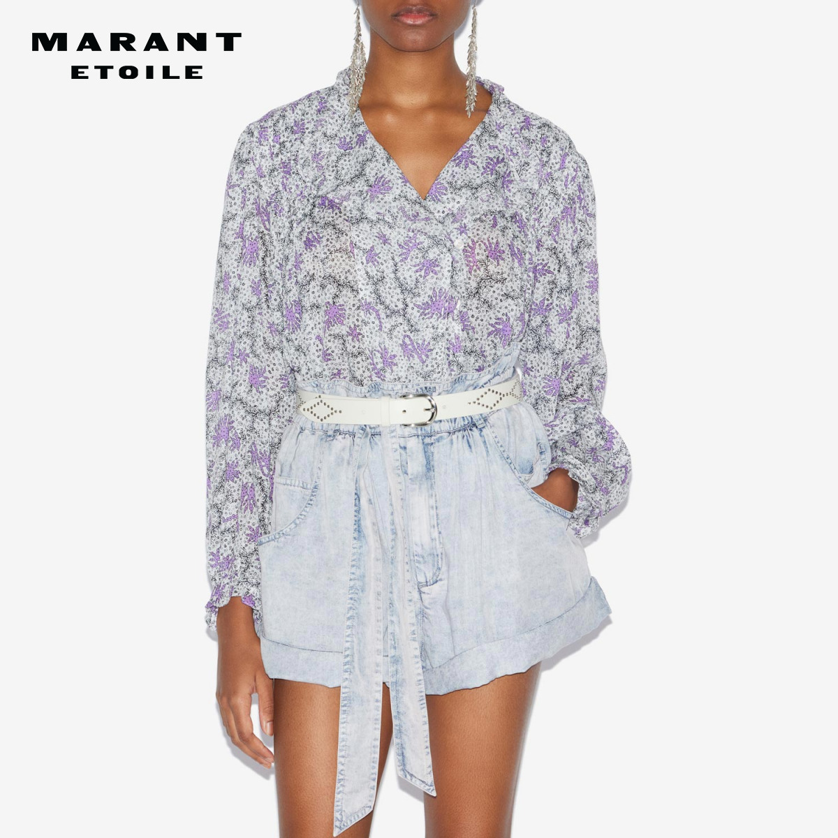 24早秋法式复古印花立领衬衫