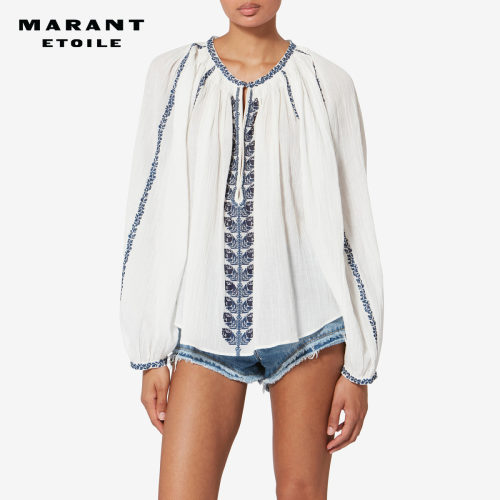 MARANT ETOILE LENA 刺绣轻质棉质束腰上衣