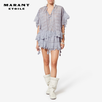 MARANT ETOILE2026春夏新款PURIA 法式棉质花卉蕾丝荷叶边短裤