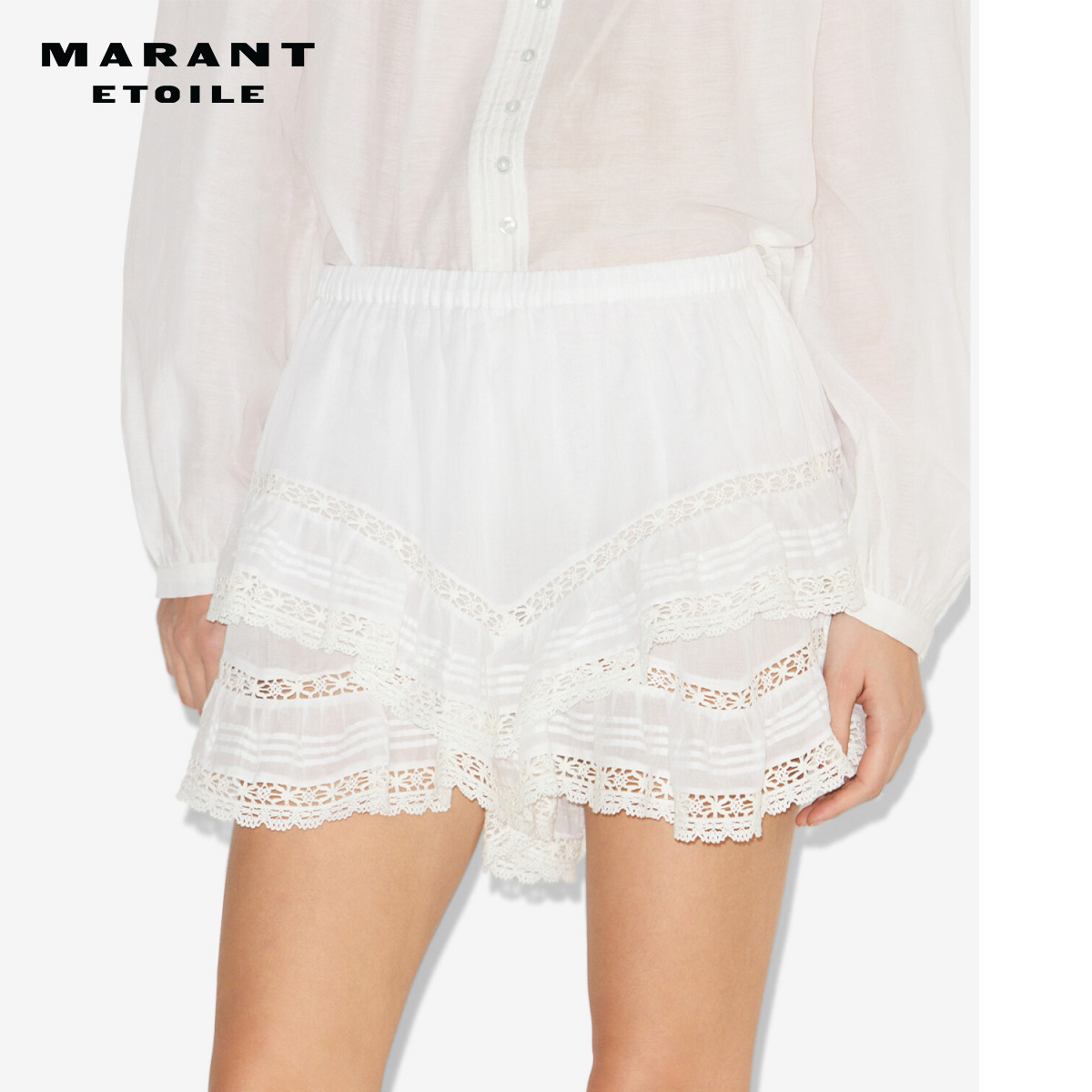 MARANT ETOILE GEANA浪漫法式 蕾丝荷叶边短裤女