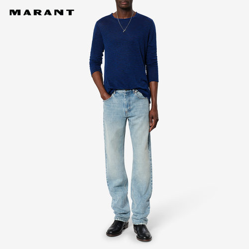 【秀场同款】MARANT LEIGHTON休闲棉麻细条纹长袖T恤上衣男女同款
