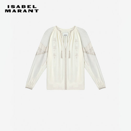 ISABEL MARANT2025 ORIS民族风抽绳刺绣V领长袖衬衫女