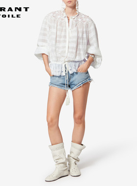 MARANT ETOILE2026早春新款POLLY 波西米亚风棉质花卉蕾丝罩衫