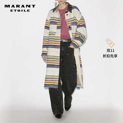 MARANT ETOILE DJILA法式长款条纹羊毛混纺衬衫式外套女