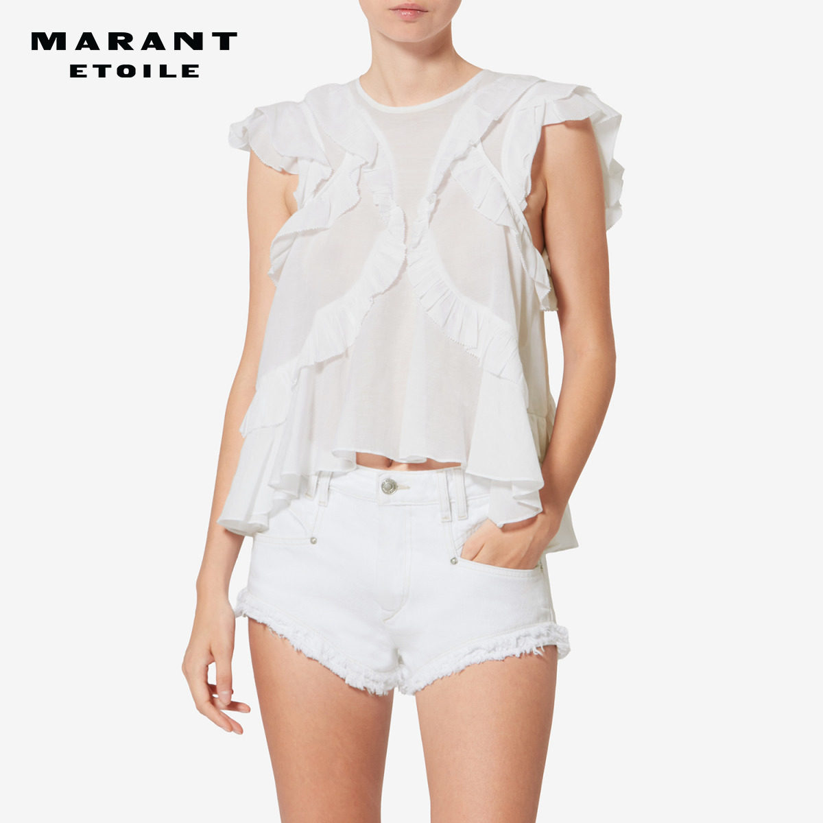 MARANT ETOILE2026早春新款Nalou 荷叶边棉纱上衣