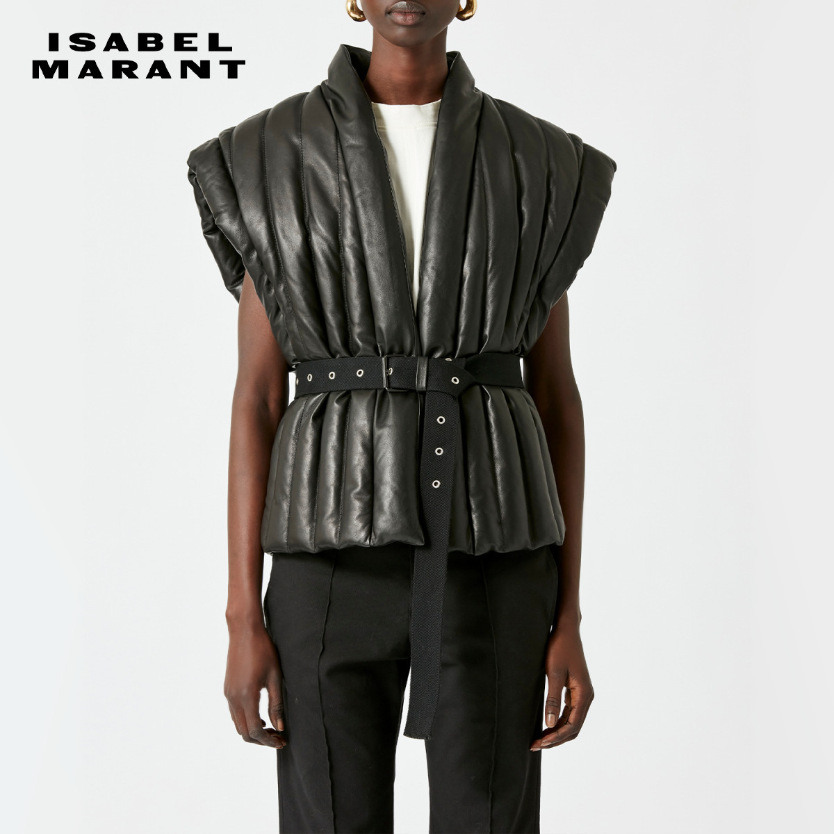 isabel秋季新款棉质无袖羊皮夹克