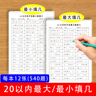 20/100以内填大填小填几练习纸