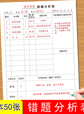 错题分析表适合小学生初中生高中生数学英语物理等各学科错题失分题解决方案错题分析表